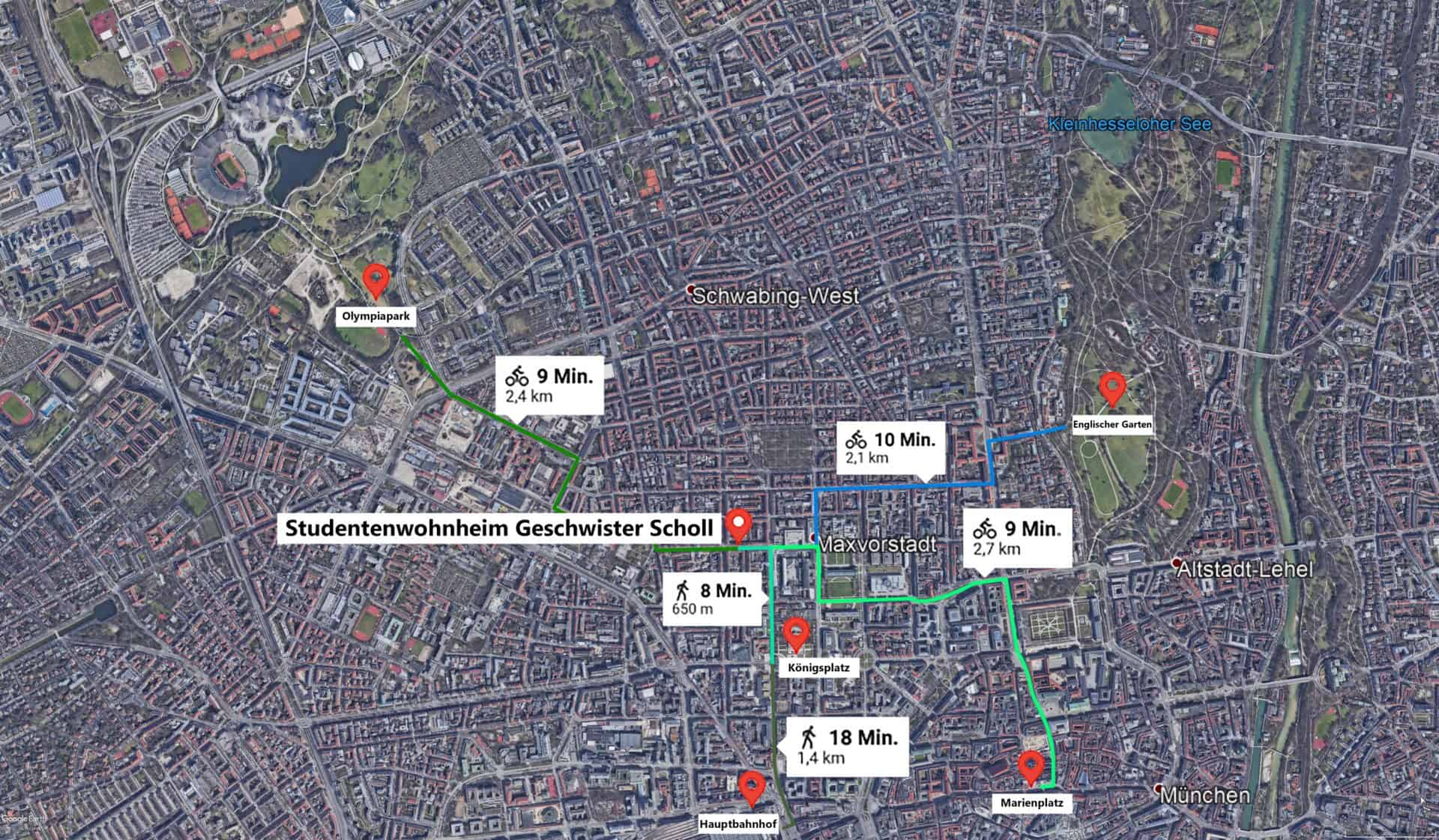 Routes from Schollheim to famous Munich spots